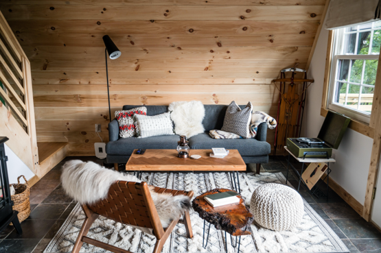 A cozy, story-driven cabin interior styled by Saga Haus